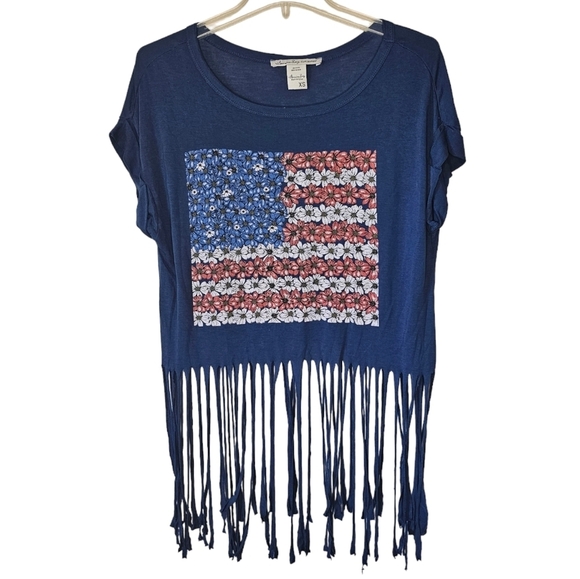 American Rag Floral USA Flag Cold Shoulder Size XS Oversized - Picture 1 of 7